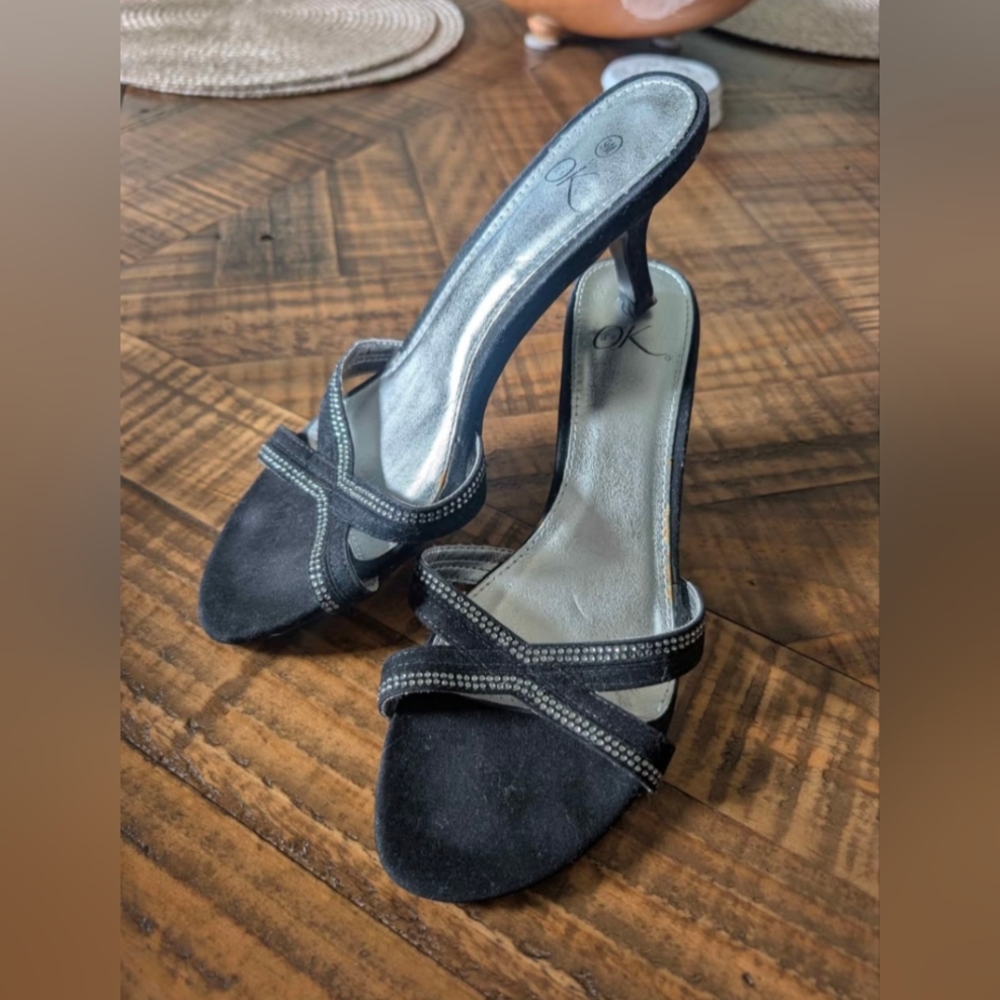 Rhinestone Trim Kitten Heels - Size 9